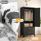 AUEYTVR Metal Armoire Wardrobe Closet Storage Cabinet with Hanging Rod,71'' Metal Wardrobe Cabinet with 2 Drawers and Adjustable Shelf,2 Doors for Bedroom, Laundry Room, Cloak Room AUEYTVR