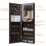 FREDEES LED Jewelry Wardrobe with 42.52" Tall Door Mirror, Full Length Mirror Jewelry Cabinet, Lockable Jewelry Organizer, Wall/Door Jewelry Box and Organizer / 2 Small Storage Boxes (Brown) FREDEES