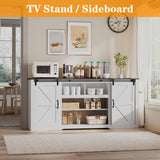 GarveeLife 70 in Farmhouse TV Stand with Power Outlets for Televisions Up to 80 in TVs, Sliding Barn Door & Large Storage Cabinets with Adjustable Shelf, 32 in Tall TV Media Console, White GarveeLife