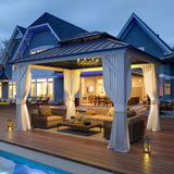 EROMMY 10'x12' Gazebo Hardtop, Galvanized Steel Double Roof Metal Gazebo with Aluminum Frame, Permanent Outdoor Pavilion with Curtain and Netting for Patio Lawn and Garden, Blue EROMMY