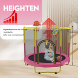 72" Trampoline for Kids with Net,6 FT Indoor & Outdoor Small Toddler Trampoline with Basketball Hoop & Dart Board for Ages 1-8, Birthday Gifts for Boys & Girls, Baby Toddler Christmas Toys Pink Sedeke