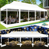 COBIZI 10x30 Pop up Canopy Tent with Sidewalls, Heavy Duty Easy Set up Outdoor Canopy with Mosquito Net Pop up Screen Tent for Parties, Screened in Canopy with Net for Backyard with Roller Bag, White COBIZI