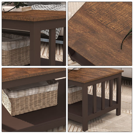ChooChoo Farmhouse Coffee Table, Espresso Living Room Table with Shelf, 40 Inch ChooChoo