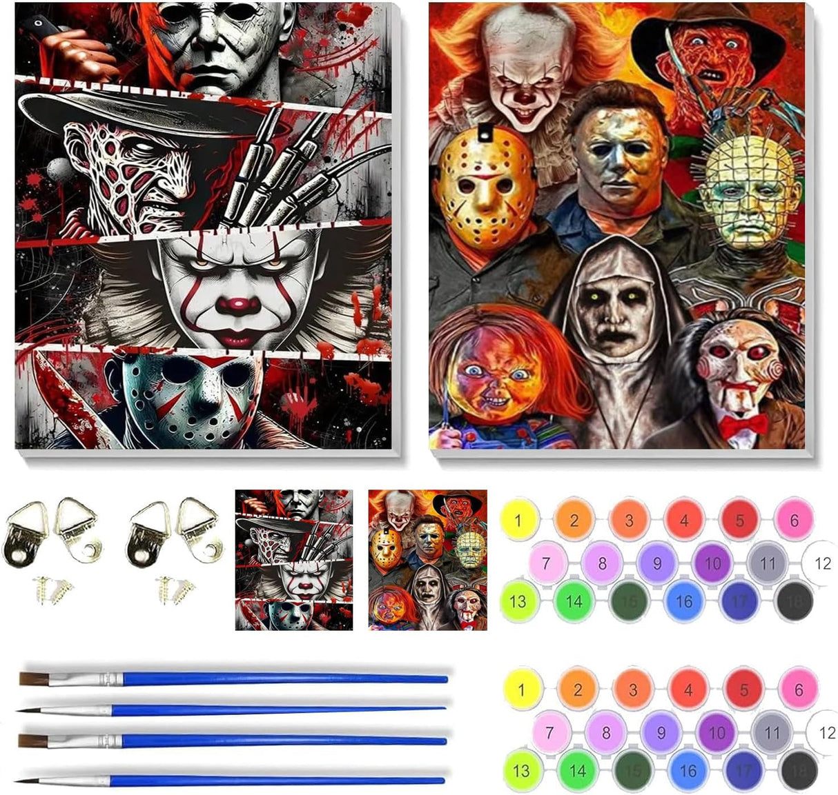 VIGEGU 2 Pack Halloween Paint by Numbers Kit for Adults with Framed,Horror Paint by Number DIY Adult Paint by Number Kits for Wall Decor 10x12in VIGEGU