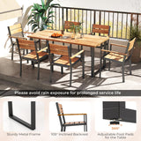 HAPPYGRILL 7 Pieces Acacia Wood Patio Dining Set with Metal Frame, Space-Saving Outdoor Furniture Set with 6 Stackable Armchairs and 69” Rectangular Table with 2” Umbrella Hole for Garden, Deck, Yard HAPPYGRILL