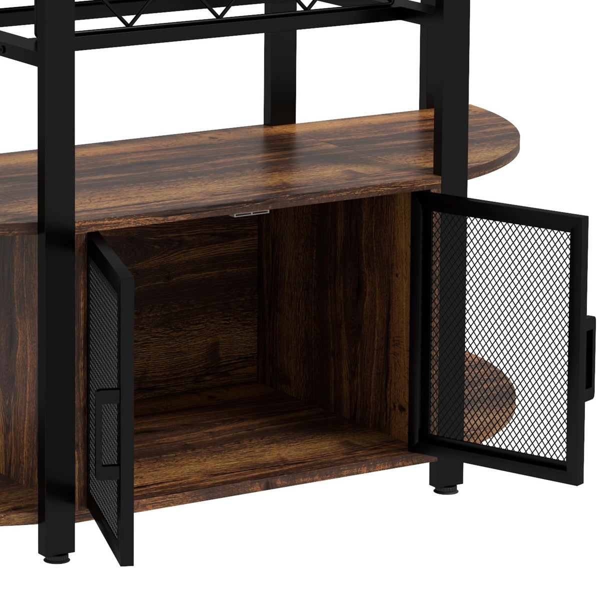 HOMCOM Wine Bar Cabinet with Charging Station and LED Lights, Industrial Liquor Cabinet Bar Stand for Home with 10-Bottle Wine Rack, Glass Holders, Mesh Doors, and Open Shelves, Rustic Brown HOMCOM