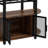 HOMCOM Wine Bar Cabinet with Charging Station and LED Lights, Industrial Liquor Cabinet Bar Stand for Home with 10-Bottle Wine Rack, Glass Holders, Mesh Doors, and Open Shelves, Rustic Brown HOMCOM