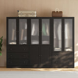 VOWNER 20“D Armoire Wardrobe Closet with Fluted Glass, 71" H Clothing Storage Cabinet with Hanging Rod, 4 Soft-Close Doors Wooden Wardrobe Cabinet for Bedroom, Large Capacity Storage Black(CCB) VOWNER