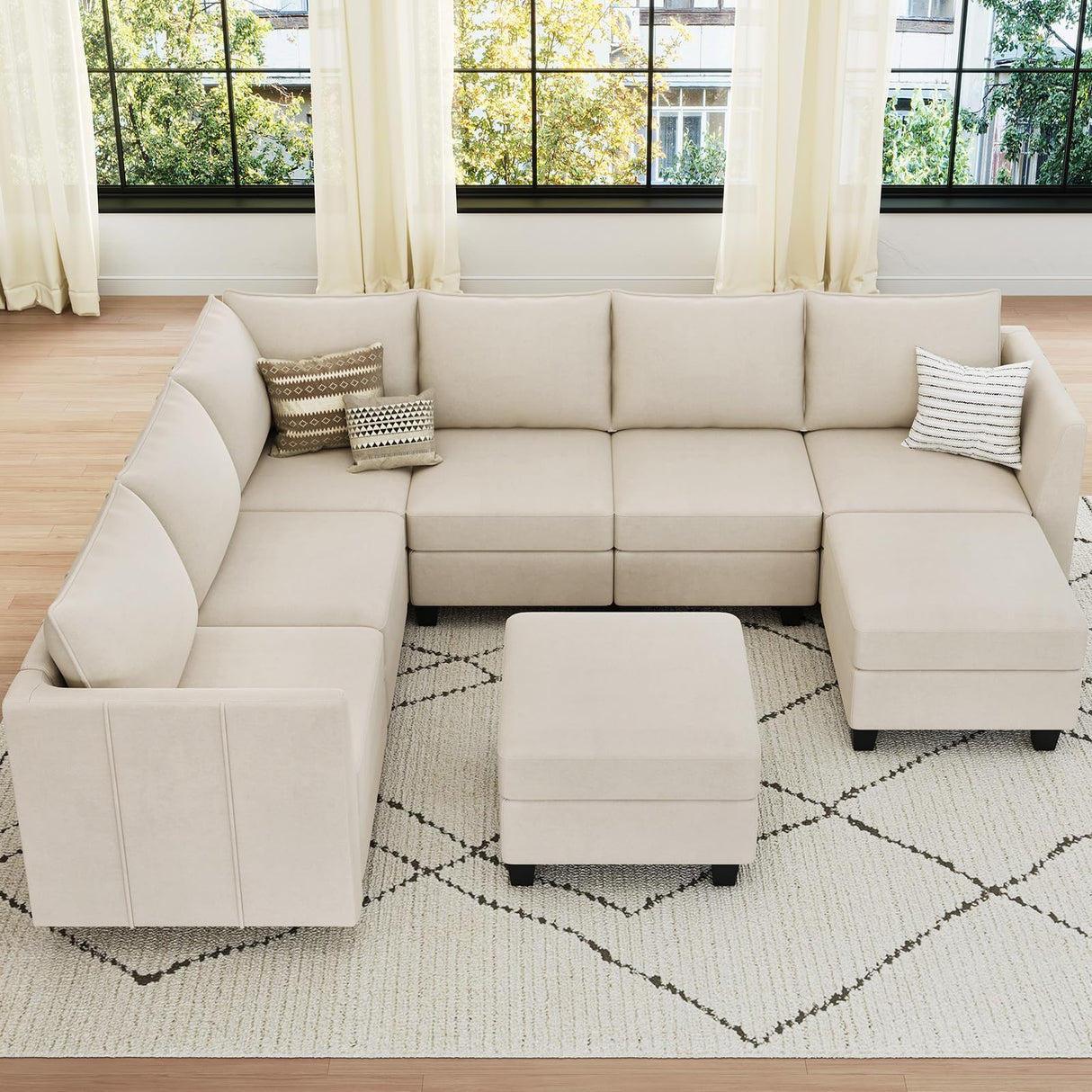 Belffin Oversized Modular Sectional Sofa U Shaped Couch with Storage Ottoman Velvet Sectional Couch for Living Room, Beige Belffin