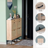 Yechen Shoe Rack Storage Organizer with 2 Natural Semi-Circular Rattan Doors, Entryway Wooden Shoe Cabinet for Sneakers, Leather Shoes, High Heels, Slippers (1 Piece, Oak) Yechen