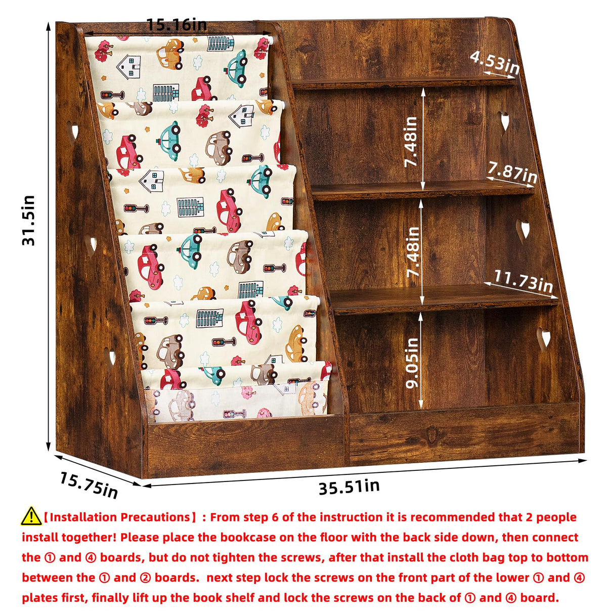 Lerliuo 4 Tier Kids Bookshelf and Storage Organizer, Five Layer Sling Children Bookcase, Baby Toddler Wooden Book Shelf, Display Cabinet for Playroom, Bedroom, Classroom, Nursery, School (Brown) Lerliuo