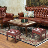 KUKEJCM Ottoman Foot Rest, Small Leather Footstool, Vintage Living Room Ottoman, Solid Wooden Shoe Stool, Dark Brown KUKEJCM