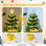 Minetom Christmas Tree Ribbon String Lights - 33ft 100 LED Battery Powered Fairy Lights with Timer and 8 Lighting Modes, Christmas Ribbon Bows Lights for 6ft - 8ft Christmas Tree New Year Decor, Gold Minetom