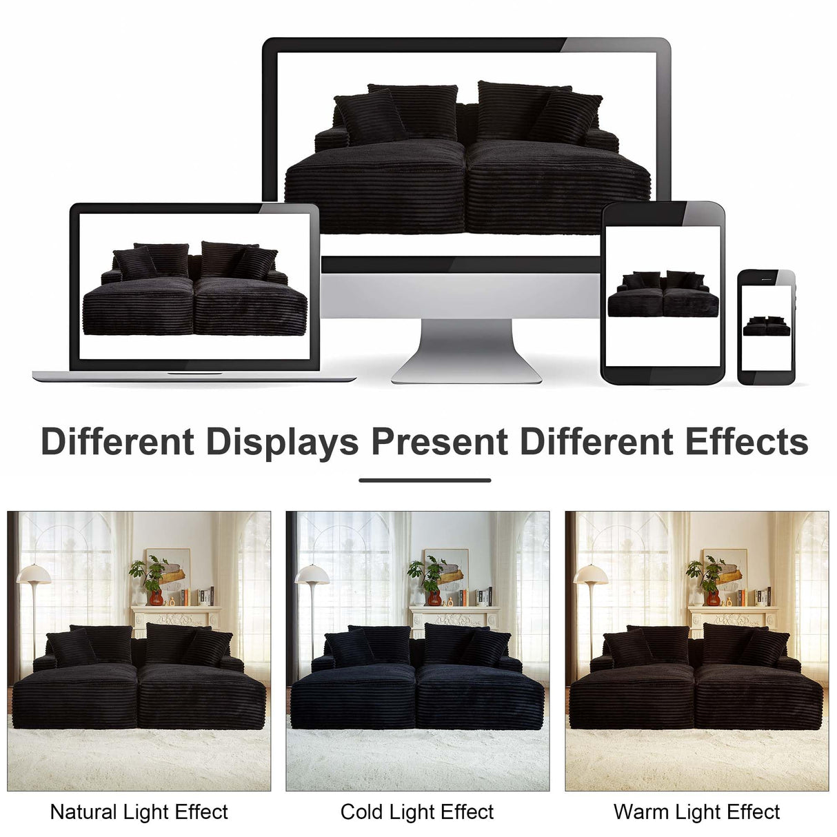 Tmsan 78.8" Oversized Double Chaise Lounge Sofa Indoor, Corduroy Boneless Couch Bed Comfy Foam Compressed Cloud Loveseat Sleeper Chair for Living Room Apartment Office Tmsan