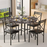 VECELO 5 Piece Dining Table Set for 4, Faux Marble Dinette with Chairs for Kitchen, Breakfast Nook, Small Space, Dark Black VECELO