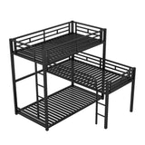 MaiDeHaoo L-Shaped Triple Bunk Bed, Twin Size Metal Triple Bunk Beds with Guardrails and Ladder, Heavy Duty Metal Bunk Bed for 3 People, Noise Free, Easy Assembly, Black MaiDeHaoo