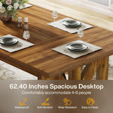 Tribesigns 62.4" Farmhouse Dining Table for 4-6 People, Rectangular Wooden Kitchen Dinner Table with Double Robust Pedestal for Dining Room, Living Room, Kitchen, Brown Tribesigns