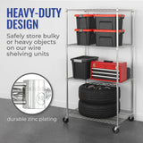 SafeRacks - NSF Certified Storage Shelves, Zinc, Heavy Duty Steel Wire Unit with Wheels and Adjustable Feet, Garage or Bakers Rack, Kitchen, Pantry Shelf - (36"x24"x72" 4-Tier) (Silver) SafeRacks