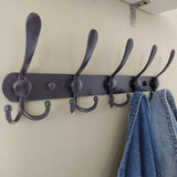 Dseap Coat Rack Wall Mounted - 5 Tri Hooks, Heavy Duty, Stainless Steel, Metal Coat Hook Rail for Coat Hat Towel Purse Robes Mudroom Bathroom Entryway (Black, 2 Packs) Dseap