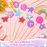 Juexica 24 Pcs Princess Fairy Wand Kit Includes 24 Make Your Own Princess Accessories 6 Styles Unfinished Wooden Fairy Wand and 6 Gem Stickers for Girls DIY Magical Craft(Rose Red, Purple, Pink, Blue) Juexica