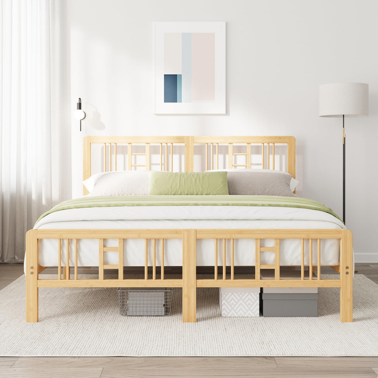 Viisari Bamboo Wood King Size Bed Frame with Headboard and Footboard, 10 Inch Platform King Bed Frame with Steel Slats, Solid Foundation, Easy Assembly, Ample Under-Bed Storage, Noise-Free Viisari