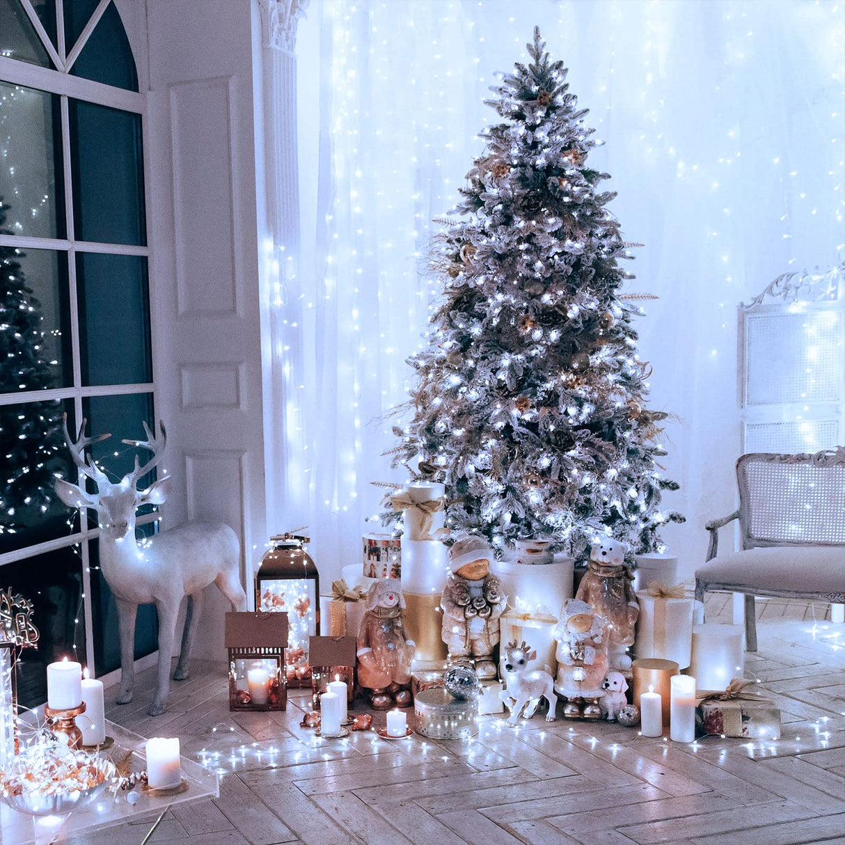 JMEXSUSS 168FT 600 LED White Christmas Lights Outdoor Waterproof with Remote Indoor Christmas String Lights Cool White Christmas Tree Lights Plug in for Room Wedding Holiday Christmas Decorations JMEXSUSS