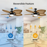 YITAHOME Tropical Ceiling Fan with LED Light and Remote, 52 Inch Outdoor Palm Leaf Fan for Patio with Memory Function, 5 Leaf Blades, Reversible DC Quiet Motor, for Porch, Farmhouse, Indoor YITAHOME