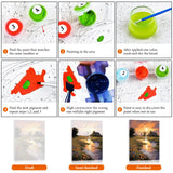 Framed Paint by Numbers Kit for Adults Beginner, Countryside Sunset Adult Paint by Number Kits on Canvas, Riverside Cabin Oil Painting by Numbers for Home Decor Gift 16” W x 20”L Fountor