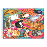 Galison Lounging Cats – 1000 Piece Jigsaw Puzzle Featuring Beautiful Artwork of A Variety of Feline Friends Lounging On Colorful Quilts Galison