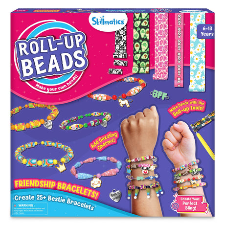 Skillmatics Craft Activity - Roll-Up Beads Friendship Bracelets DIY Kit, 400+ Charms & Beads, Jewelry Making Kit, Create 25+ Bracelets, Gifts for Kids Ages 6, 7, 8, 9, 10, 11, 12, 13 Skillmatics