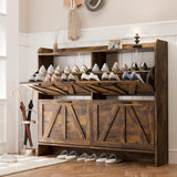 MU Shoe Storage Cabinet with 4 Flip Drawers, Freestanding Shoe Cabinet, Shoe Organizer with Wood Legs for Entryway, Slim Shoe Cabinet, Rustic MU