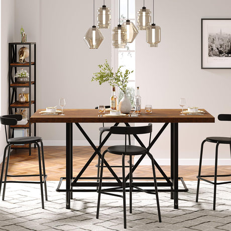 Tribesigns Rectangular Counter Height Dining Table with Metal Footrest for 6 People, 35.43" Tall (Rustic Brown) Tribesigns