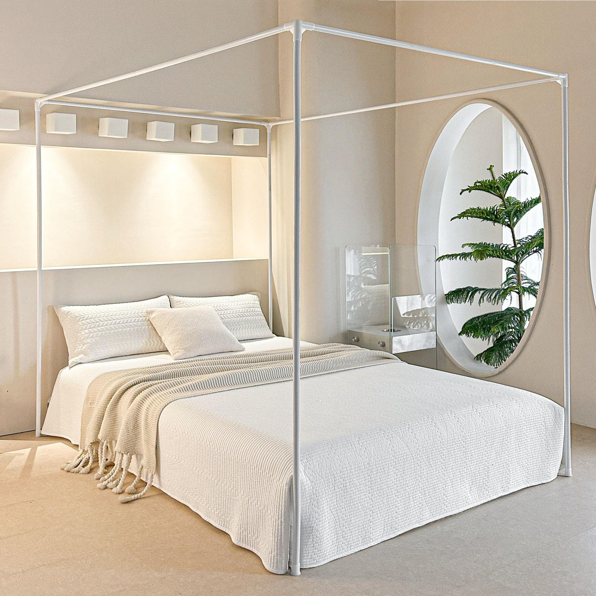 AIKASY White Premium Canopy Bed Frame Posts for Full Size Beds - Robust Metal Brackets for Stylish Bedroom Upgrade AIKASY