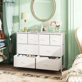 WLIVE Dresser for Bedroom with 8 Drawers, Wide Fabric Dresser for Storage and Organization, Bedroom Dresser, Chest of Drawers for Living Room, Closet, Hallway, White WLIVE
