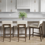 Nathan James Gracie Modern Counter Height Bar Stool with Back, Counter Stool Upholstered Chair with Natural Textured Linen and Brushed Wooden Legs, Cream Boucle/Dark Brown Nathan James