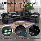 SIENWIEY Power Recliner Sectional Sofa Set for Living Room Furniture，Leather Reclining Sectional Couch with Loveseat Recliner，Leather Sofa Couch with LED Lights/Storage/Cup Holders/Charging Port，Black SIENWIEY