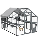 ZMAD Large Outdoor Cat House,56 ft² Luxury Wooden Run Enclosure Walk in Cat Catio Kitten Condo with 2 Cats Doors, 2 Playpen & Hiding Houses, Bridges, Walks, Roof Cover, Grey (Grey, 110 in) ZMAD