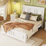 MoproBeti Farmhouse King Bed Frame with Tall Headboard and Footboard, Pinewood King Panel Bed with Under Bed Storage, Noise-Free, No Box Spring Needed, Traditional Style, White MoproBeti