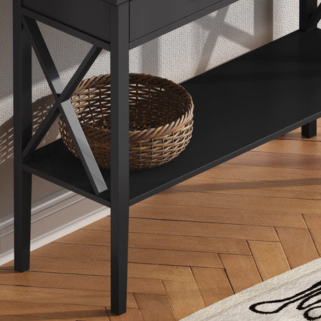 ChooChoo Console Table with Drawers, Narrow Wood Accent Sofa Table Entryway Table with Storage Shelf for Entryway, Front Hall, Hallway, Living Room, Black ChooChoo