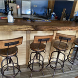 BOKKOLIK Set of 2-Industrial Bar Stools-Swivel Wooden Seat-Bar Counter Height Adjustable 26-32.2inch-Kitchen Dining Chairs BOKKOLIK