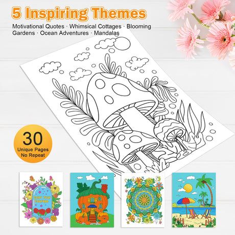 Adult Coloring Book Set for Women: Coloring Books for Adults Relaxation with 36 Colors Mrakers, Spiral Stress Relief Coloring Book with 30 Pattern Included Inspirational Flower Mandala, Gift for Women Asten