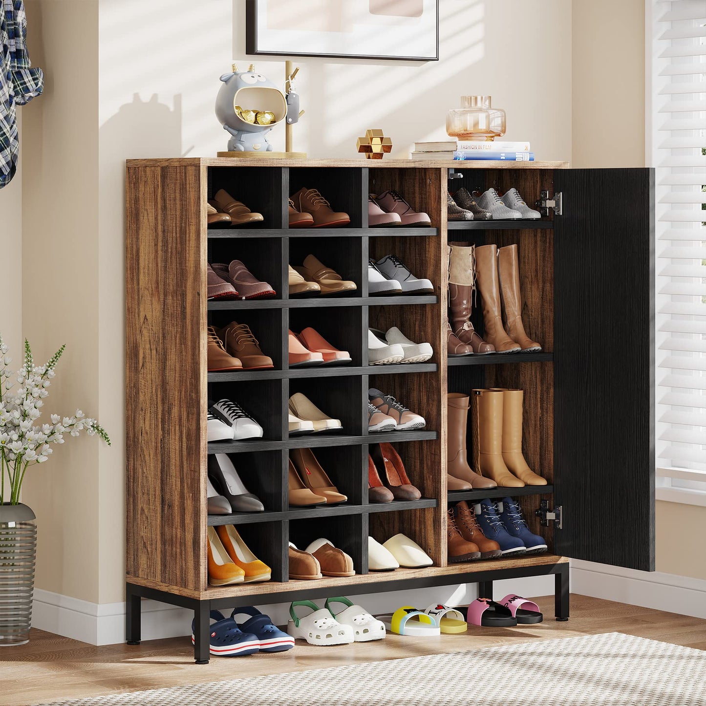 Tribesigns Shoe Cabinet for Entryway, 6-Tier Shoe Rack with Doors & 23 Cubbies, 23-26 Pair Shoe Storage Cabinet with Adjustable Shelves, Freestanding Shoe Cubby Organizer for Hallway Closet Bedroom