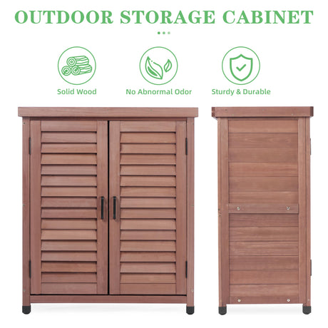 Outdoor Potting Bench with Storage Cabinet and Metal Top, Wood Workstation for Outdoor Patio, Garden (Dark Brown, 31x17x36‘’) Wood-Natrl