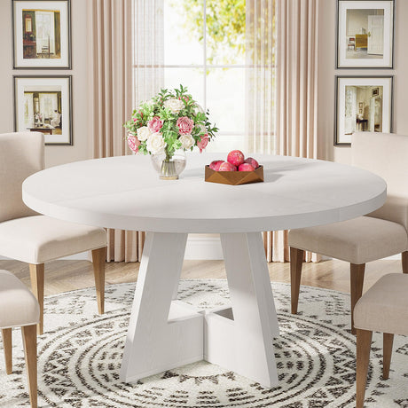 Tribesigns Round Dining Table Wood Kitchen Table for Dining Room, 47 in Dinning Room Tables for 4-6, Circle Dinner Table with Wooden Tabletop and Cross Base for Kitchen, White Tribesigns