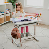 Mount-It! Kids Desk and Chair Set Height Adjustable up to 30" Ergonomic Kids Desk School, Kids Table and Chairs for Student 26" x 18" Tabletop with Pencil Drawer, 3-10 Age Children, Grey Mount-It!