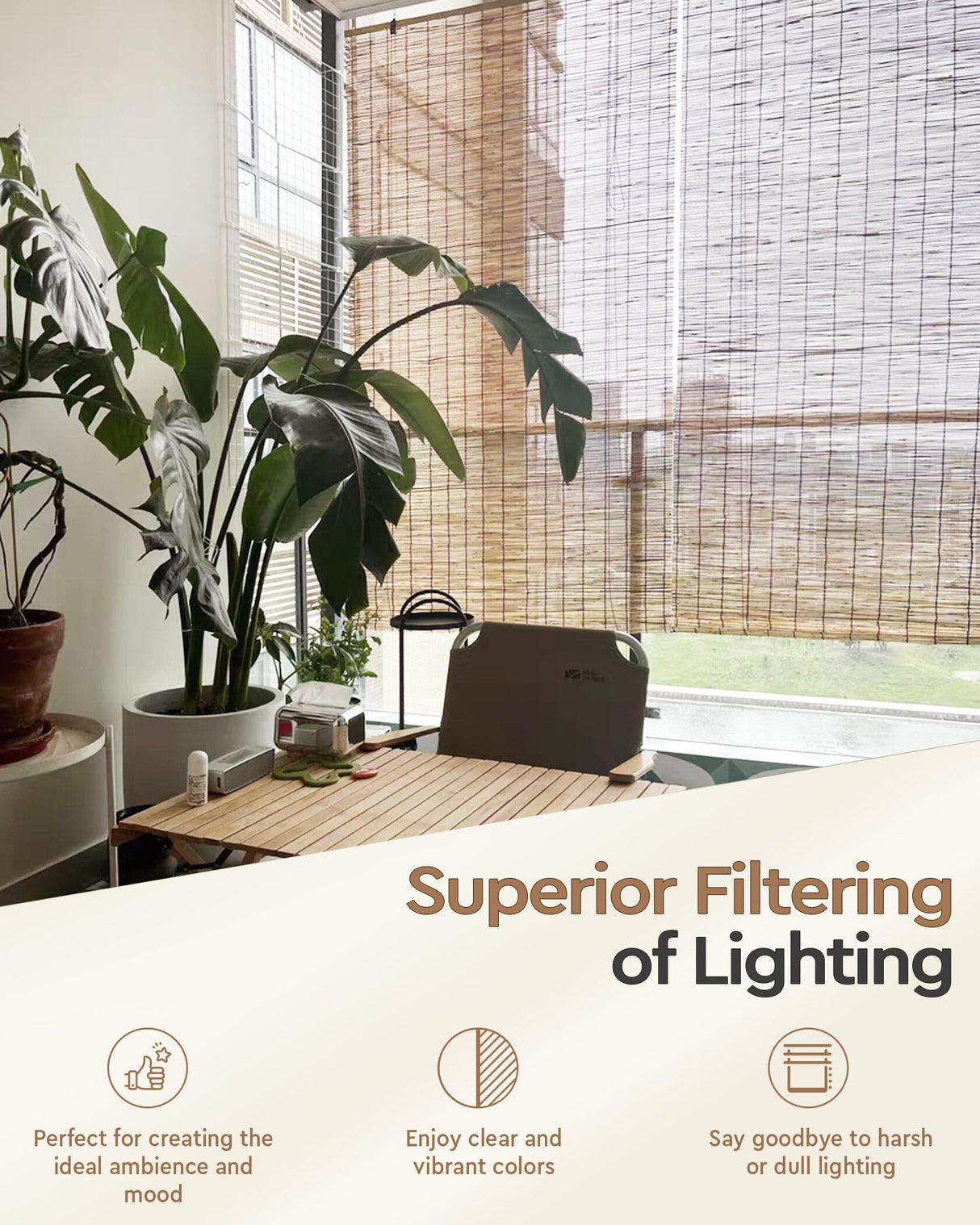 FoundGo 30" W*48" H Bamboo Roller Blinds, Retro Light Filtering Bamboo Curtains for Windows, Doorways FoundGo