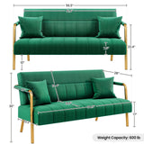 Yaheetech 56.5" W Modern Loveseat 2 Seater Sofa Luxurious Velvet Fabric Couch with Gold-Tone Metal Arms and Legs for Living Room, Home Office, Studio Green Yaheetech
