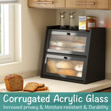 viewcare Black Bread Box, Double Layer Large Bread Box for Kitchen Counter, Bamboo Bread Storage Container with Wavy Acrylic Transparent Door viewcare