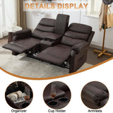 URRED Loveseat Recliner Sofa for Living Room, Oversized Manual Reclining Loveseat Sofa RV Couch with Console, Cup Holders, Lumbar Pillow, Hidden Storage, Faux Leather, Dark Brown URRED
