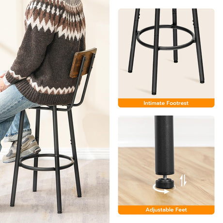 HOOBRO 3 Pieces Round Bar Height Table and Chairs Set, Round Dining Table Set, Pub Table and Chairs for Small Space, 2 Tier Kitchen Table and Bar Stools with Back, Rustic Brown BF35BT01 HOOBRO